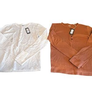 2 Alpine design women’s XL long sleeve caramel white soft Henley button shirts